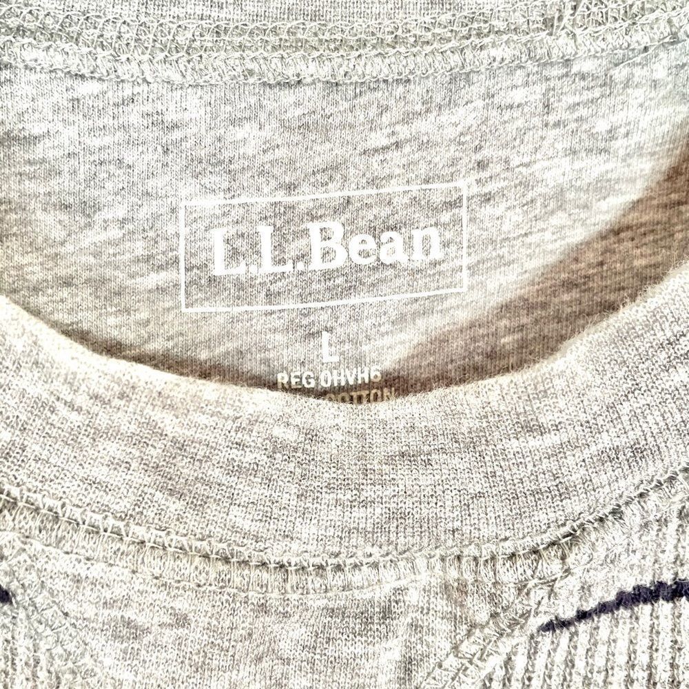 LL BEAN THERMAL TOP HEATHER GRAY w BLUE STRIPE L - Picture 4 of 6